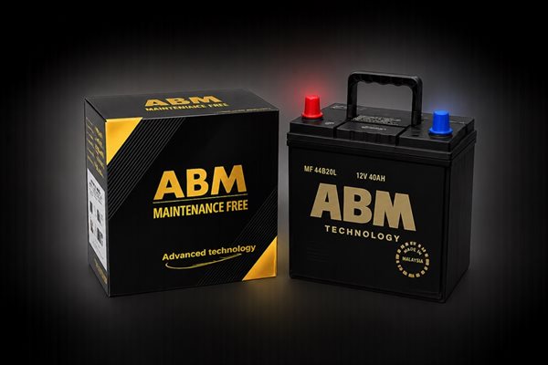 ABM Maintenance Free 12V 40AH car battery with its retail box